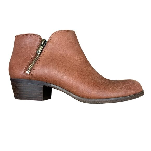 Lucky Brand Burklee Brown Leather Side Zip Ankle Boots Size 9 - Picture 1 of 9